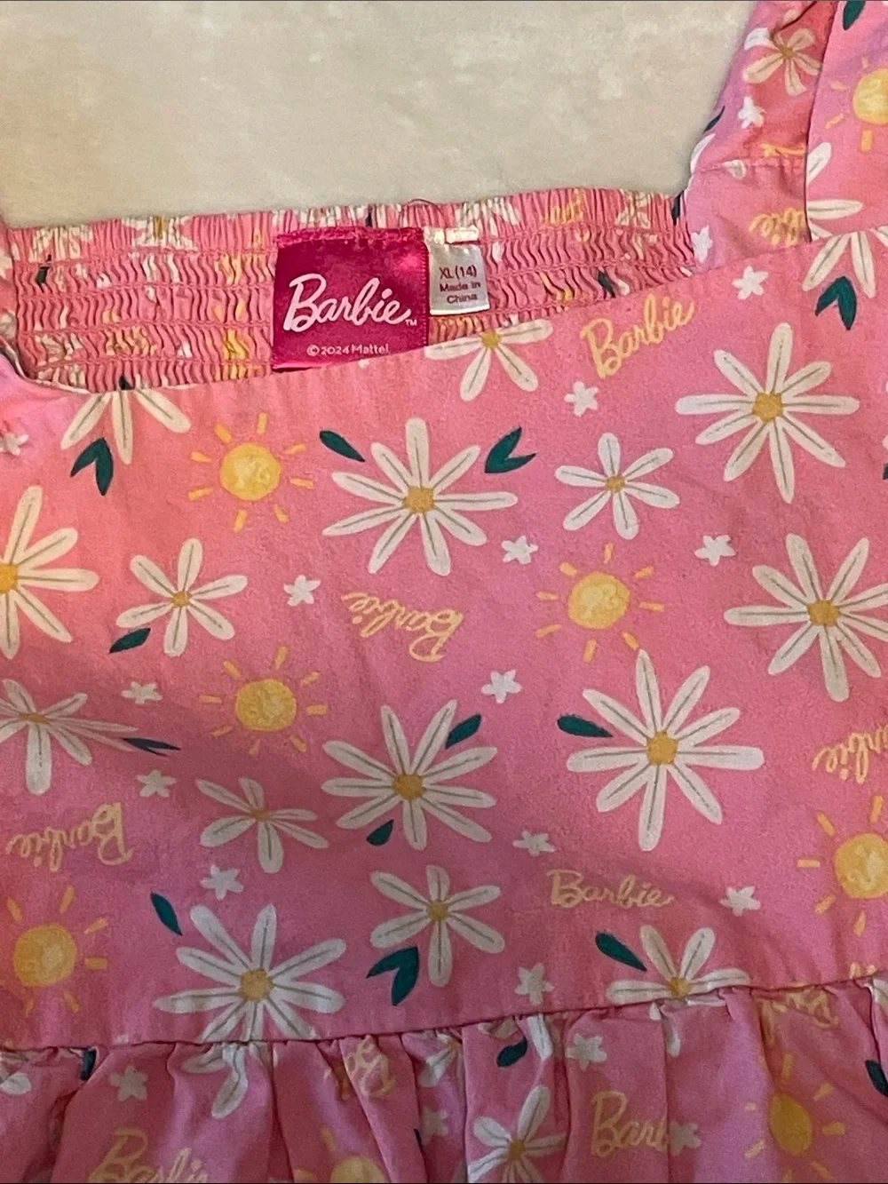 Barbie Pink Floral Puff-Sleeve Sundress *** has some spots as shown not visible